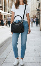Gucci Black Nylon Bamboo Hobo Bag