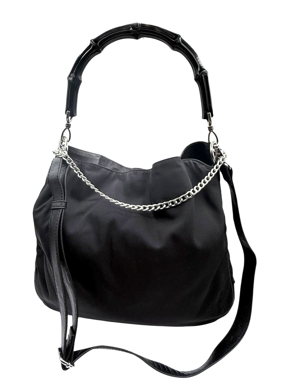 Gucci Black Nylon Bamboo Hobo Bag