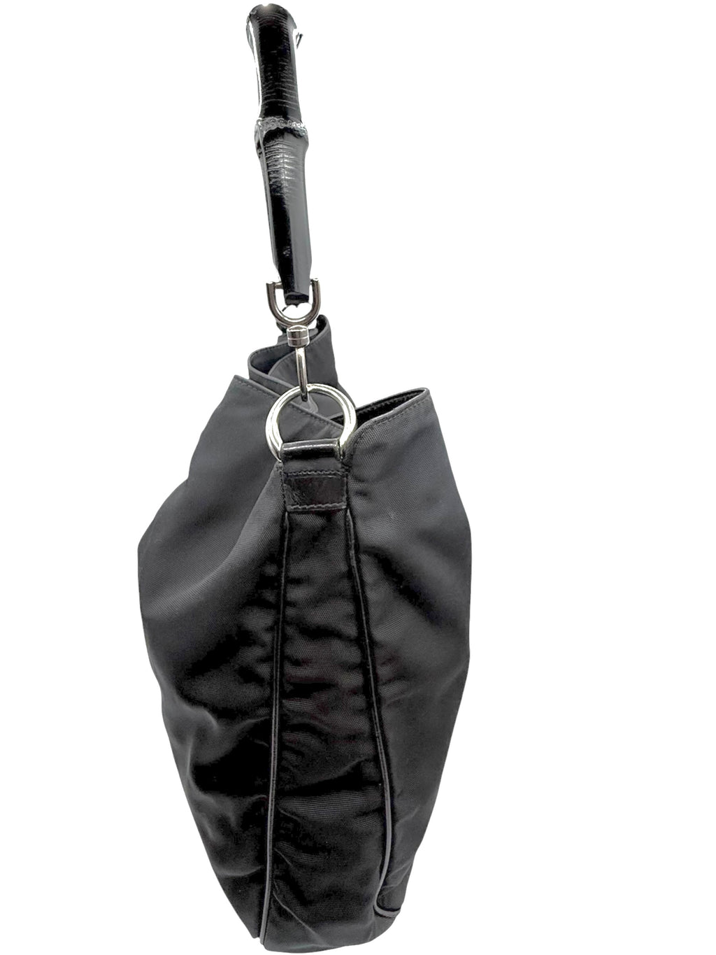 Gucci Black Nylon Bamboo Hobo Bag