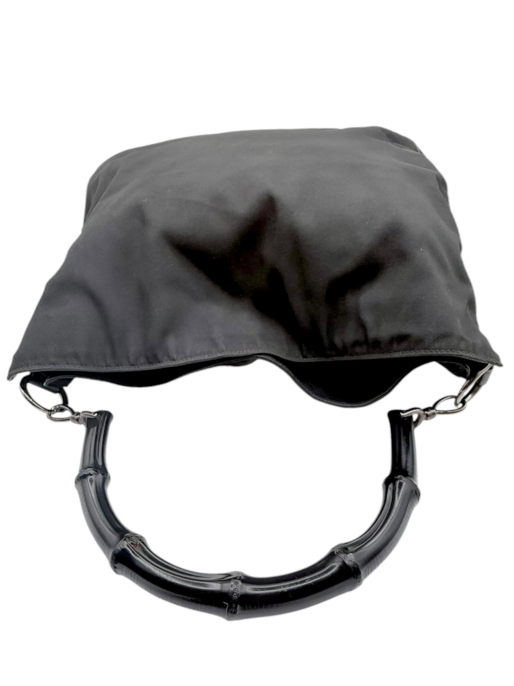 Gucci Black Nylon Bamboo Hobo Bag