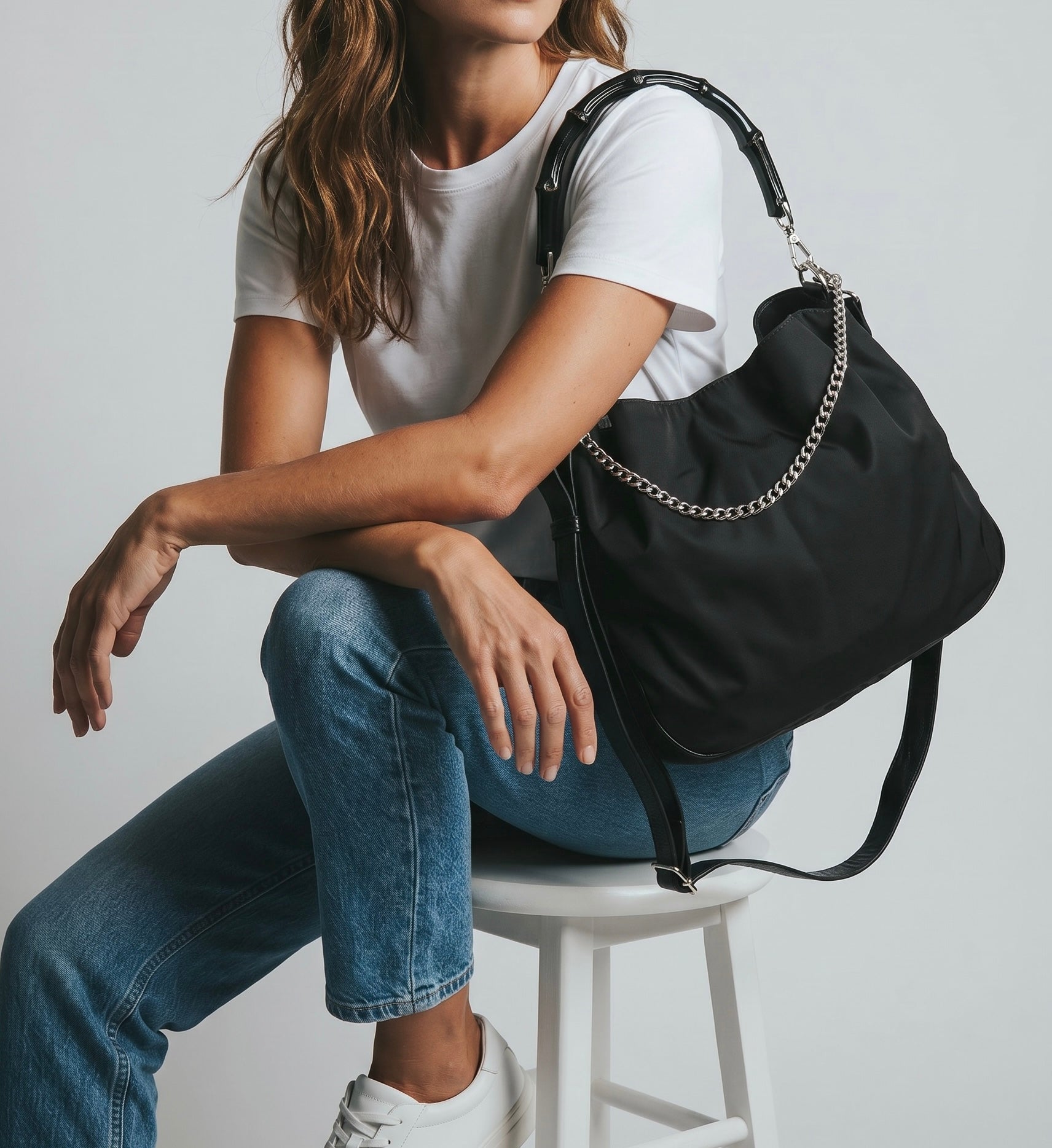 Gucci Black Nylon Bamboo Hobo Bag