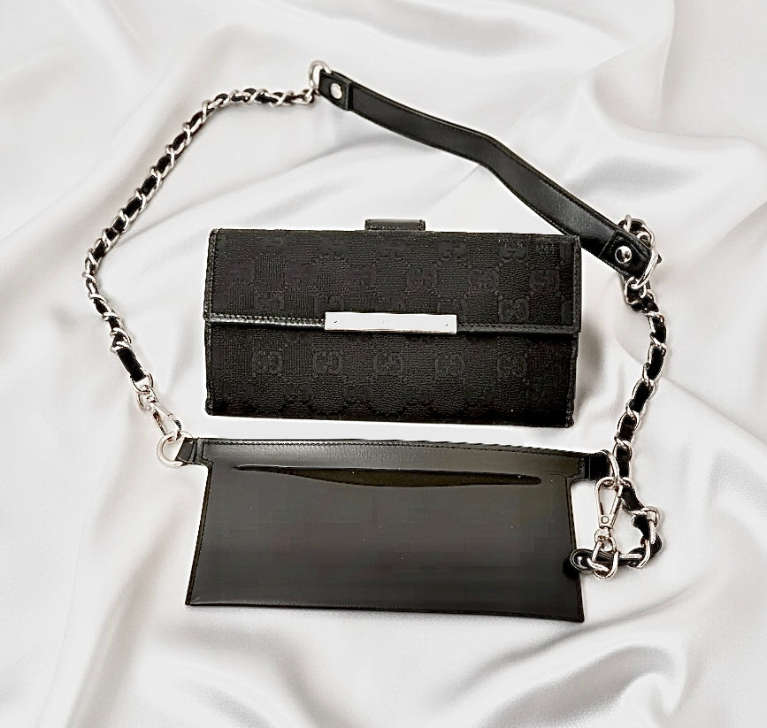 Vintage Gucci Black GG Canvas Long Wallet