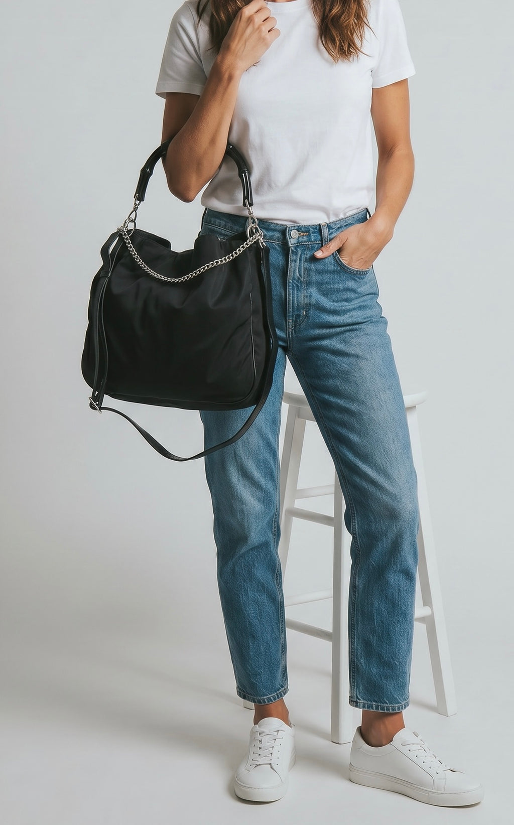 Gucci Black Nylon Bamboo Hobo Bag