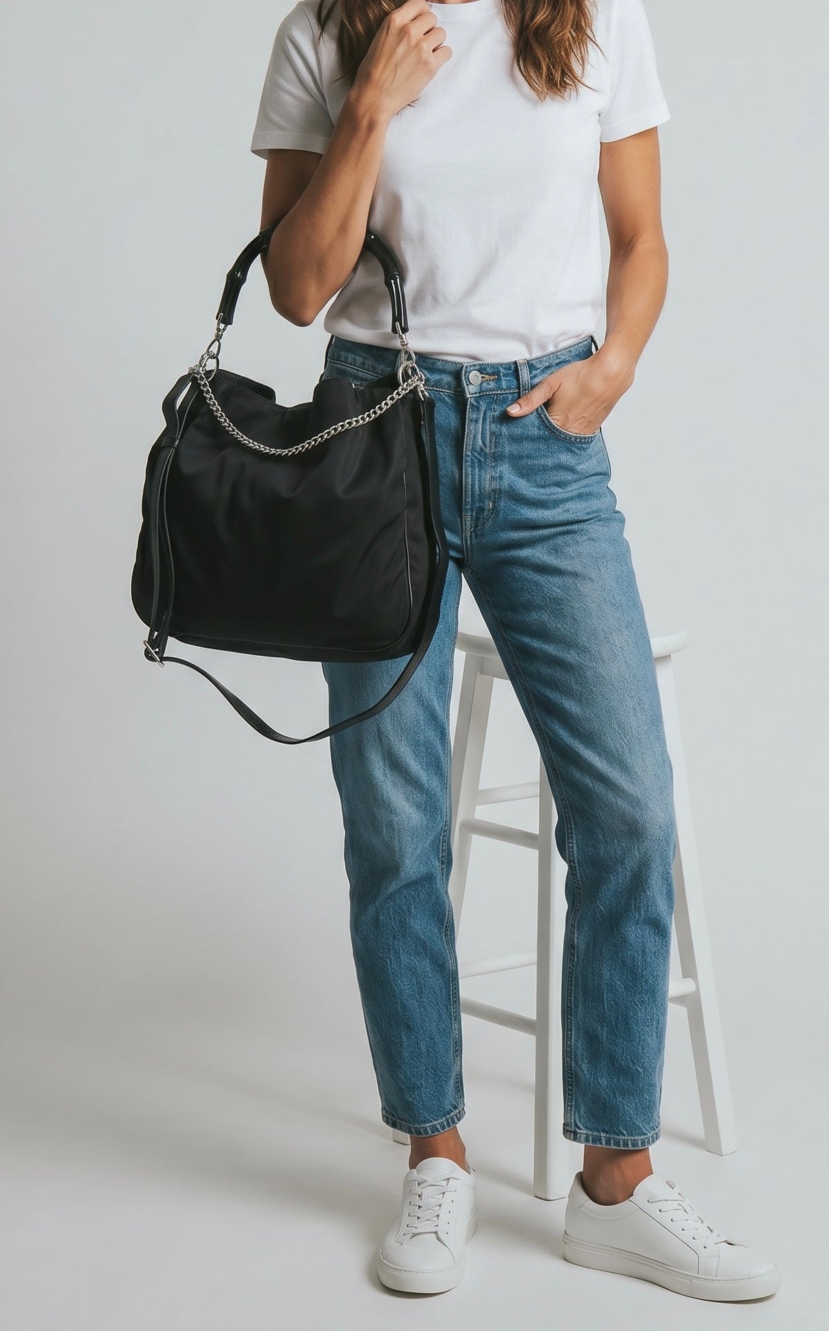 Gucci Black Nylon Bamboo Hobo Bag