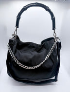 Gucci Black Nylon Bamboo Hobo Bag