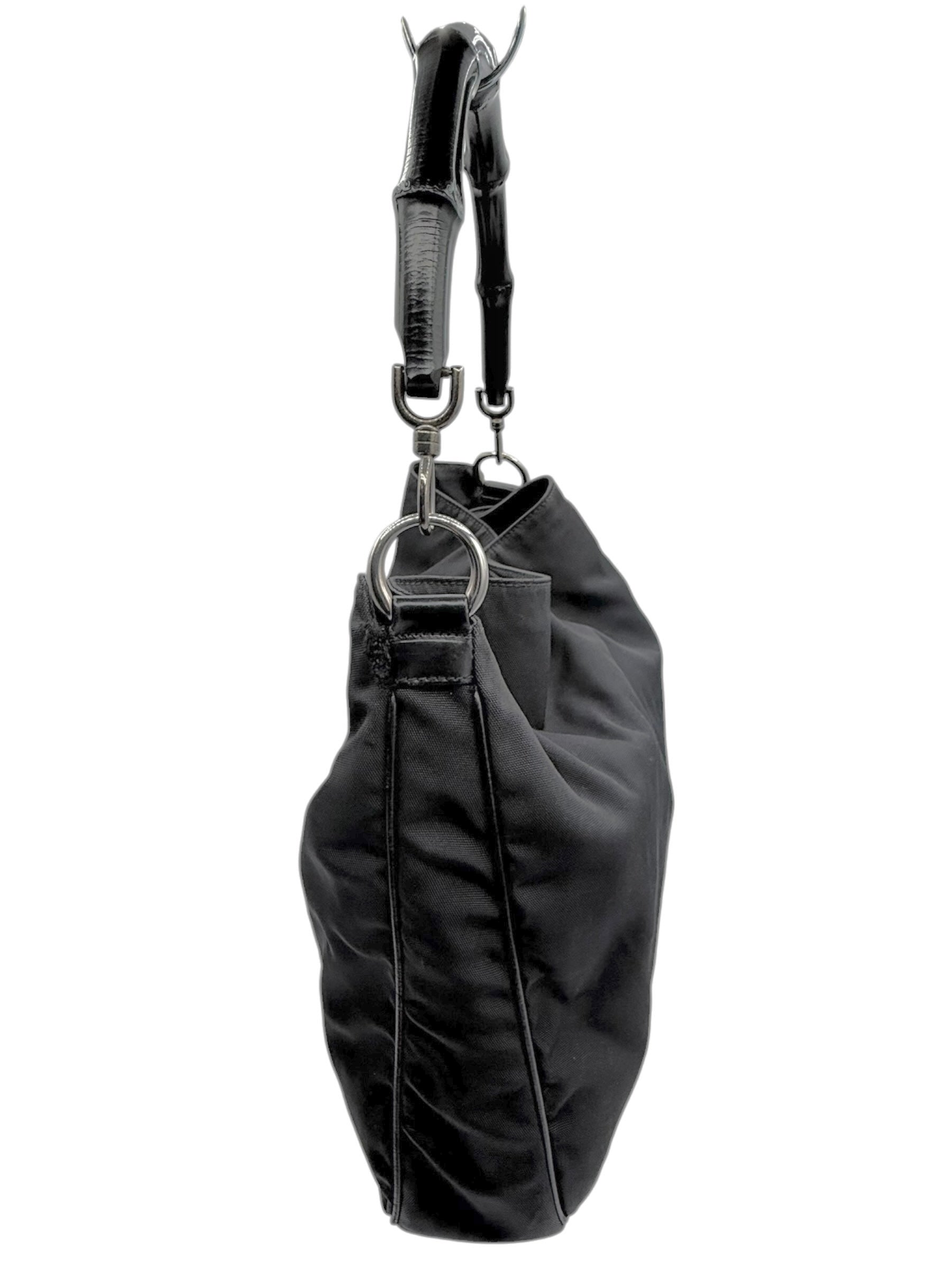 Gucci Black Nylon Bamboo Hobo Bag