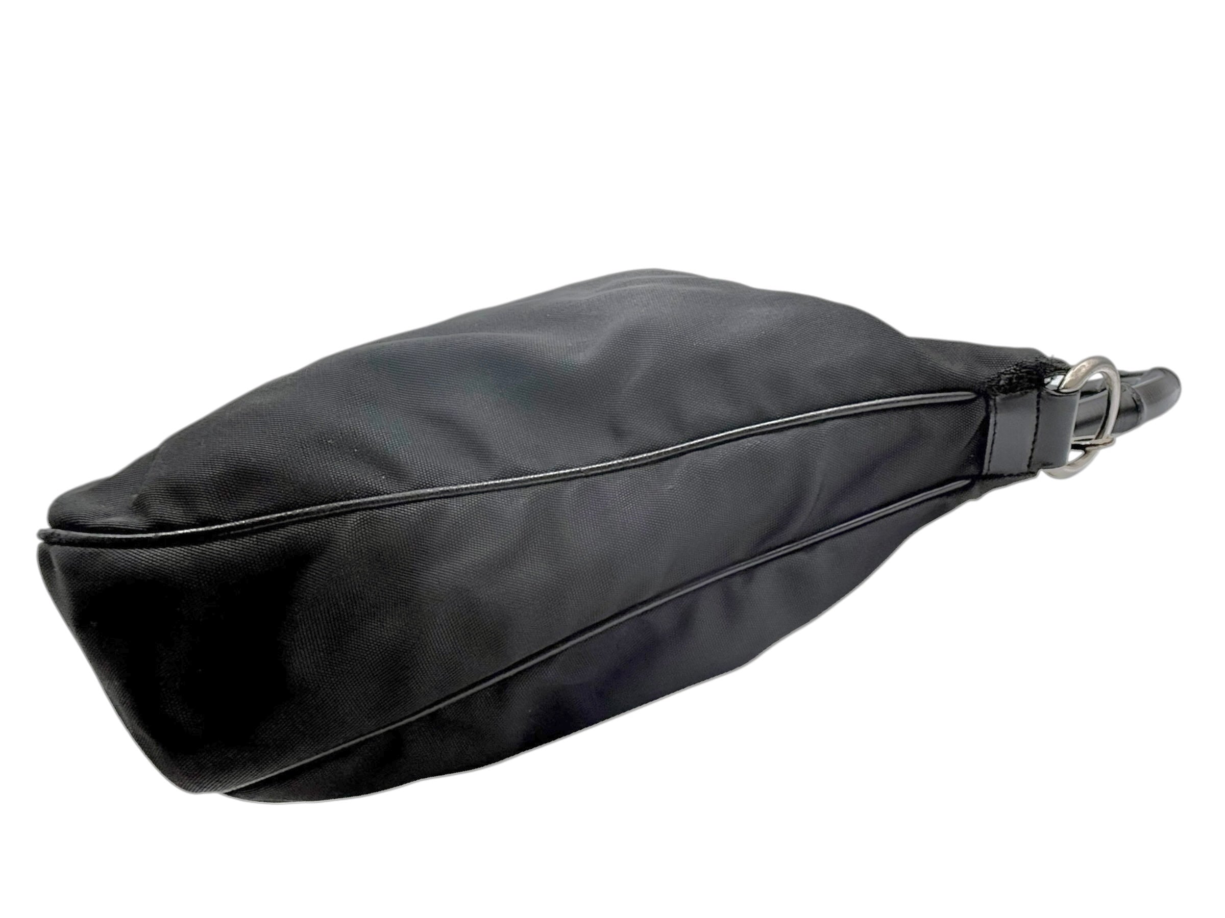 Gucci Black Nylon Bamboo Hobo Bag