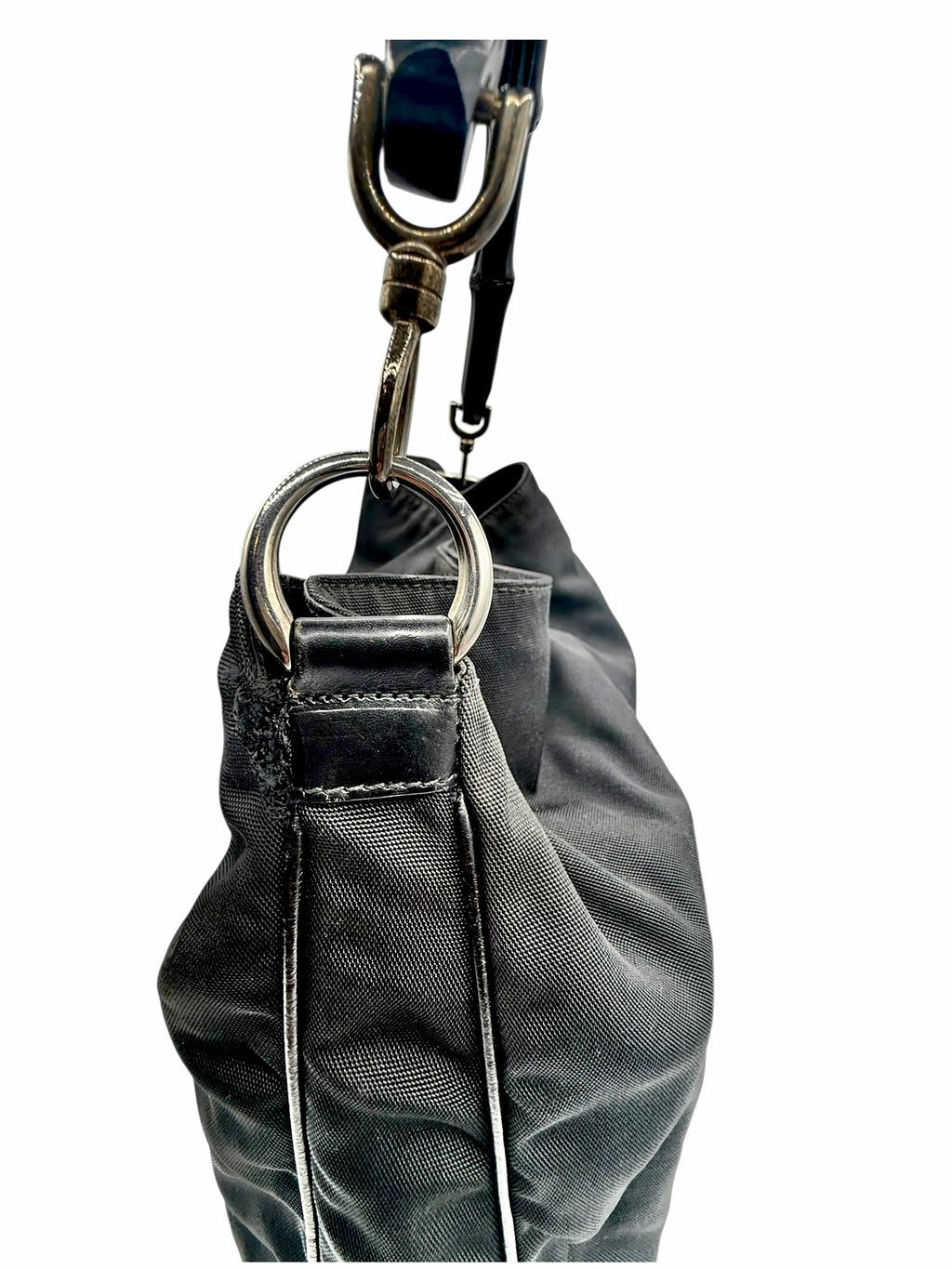 Gucci Black Nylon Bamboo Hobo Bag