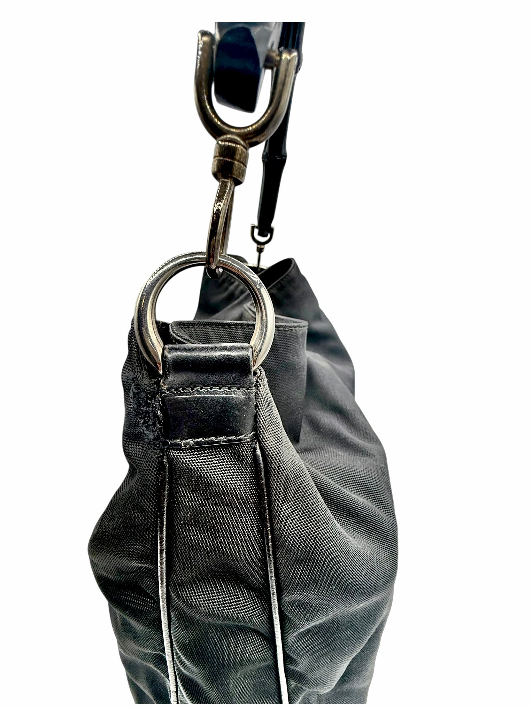 Gucci Black Nylon Bamboo Hobo Bag