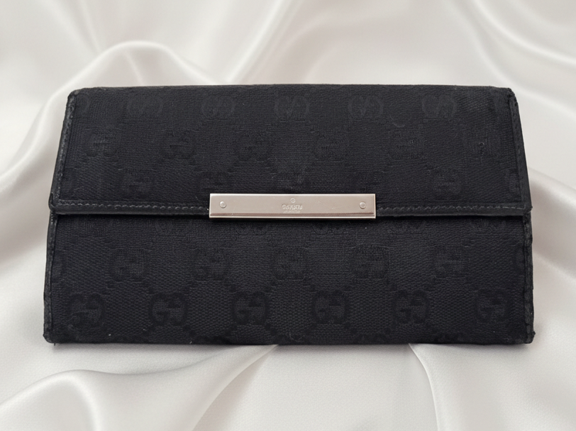 Vintage Gucci Black GG Canvas Long Wallet