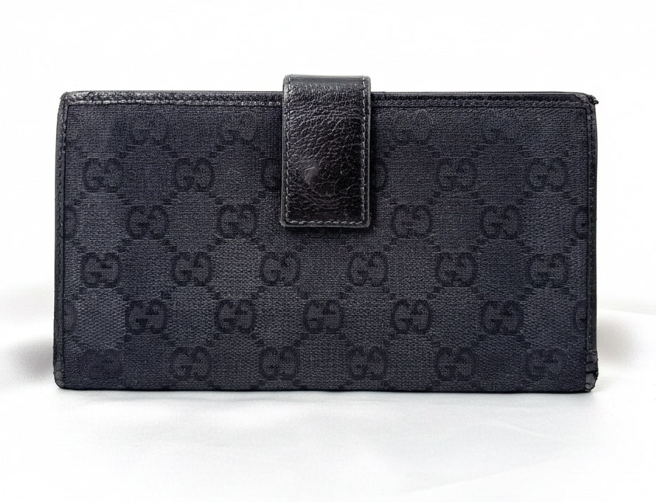 Vintage Gucci Black GG Canvas Long Wallet