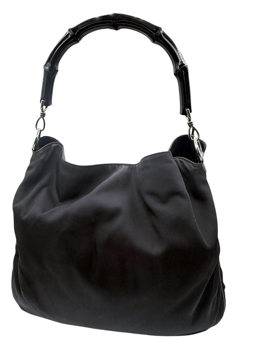 Gucci Black Nylon Bamboo Hobo Bag