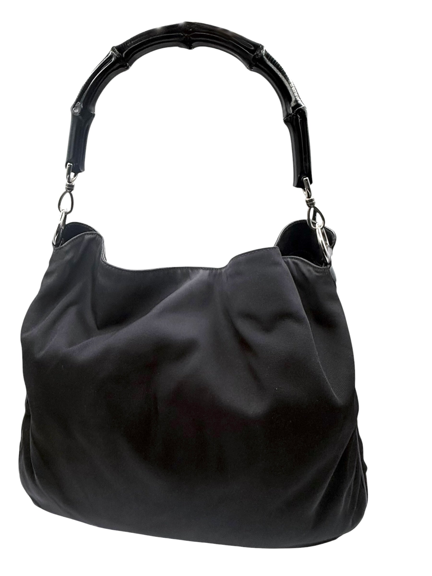 Gucci Black Nylon Bamboo Hobo Bag